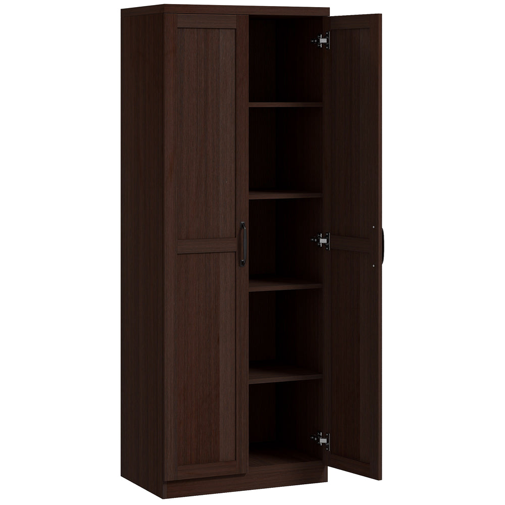 Garde-manger à 5 niveaux avec portes et étagères réglables, marron foncé