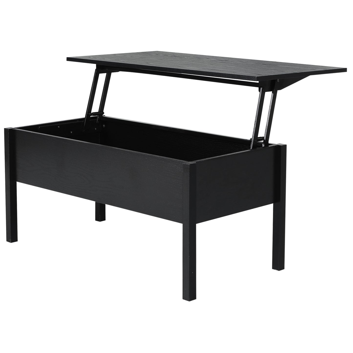 Table basse moderne 99 cm avec plateau relevable et compartiment de rangement dissimulé, noire