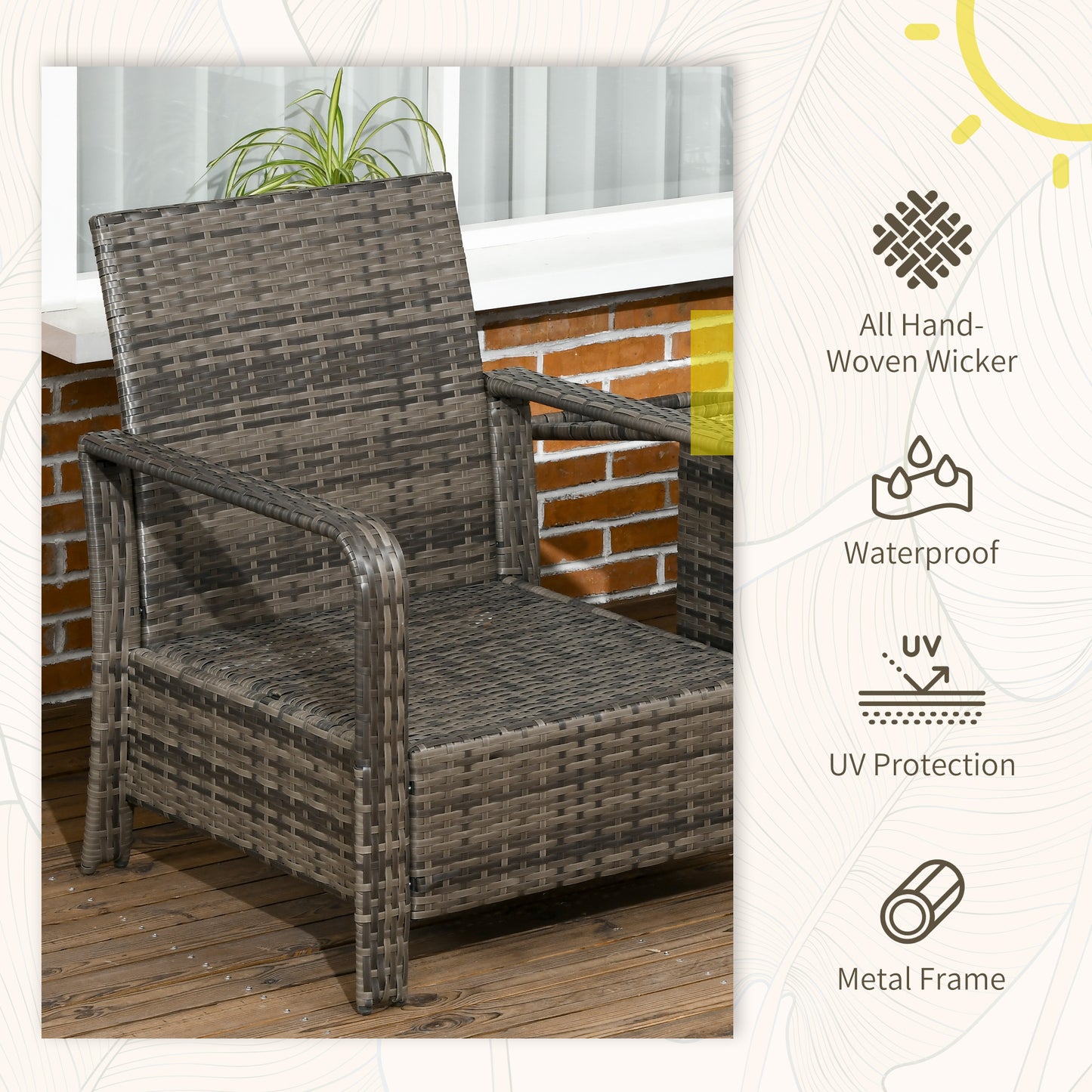 Outsunny 3 Piece Wicker Garden Furniture Set, Rattan Bistro Set with Storage Coffee Table and Thick Cushions, Outdoor Conversation Set for Garden, Porch, Balcony, Blue