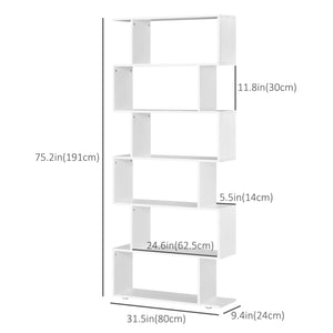 Bibliothèque géométrique en bois à 6 niveaux 76 pouces, blanc
