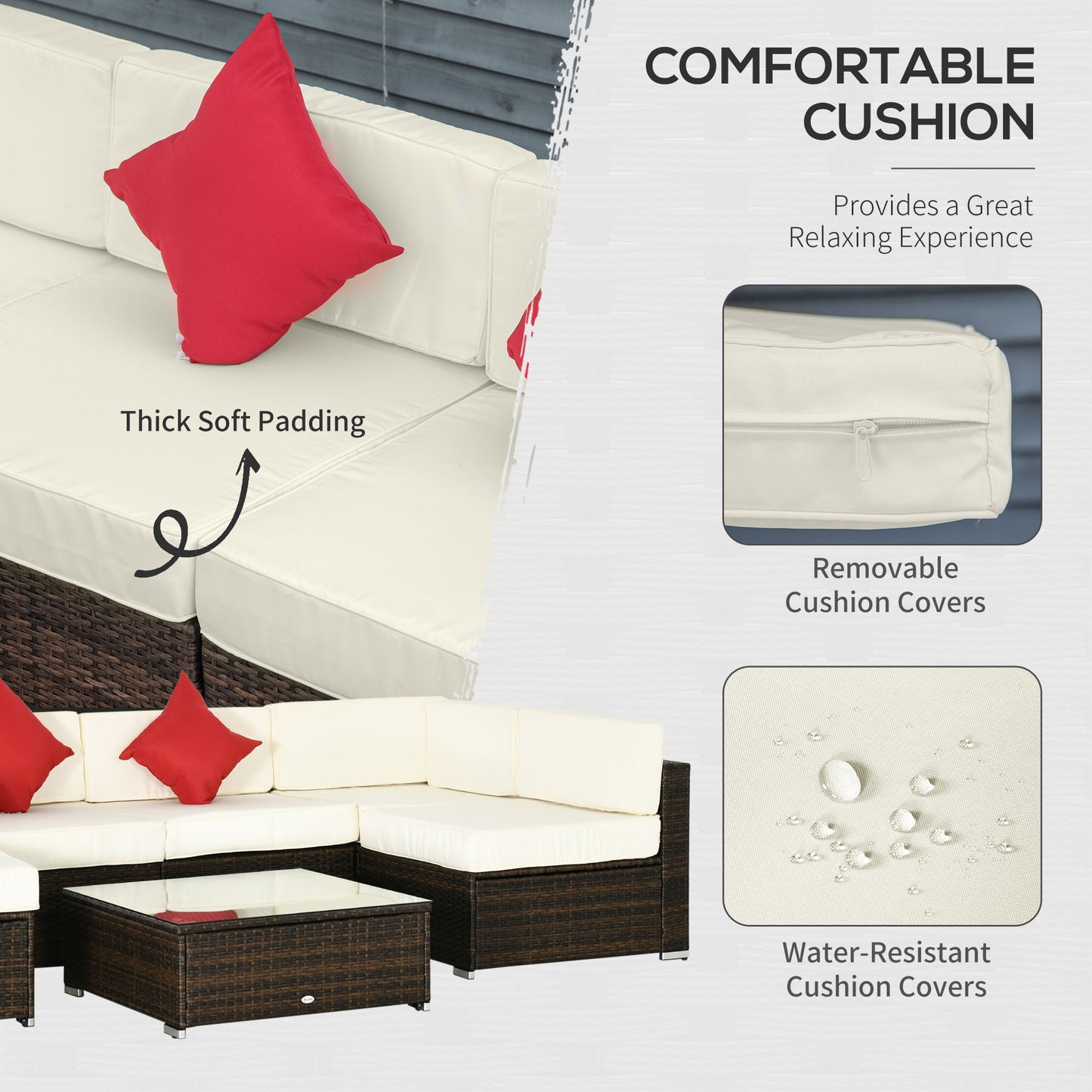 Ensemble de meubles de jardin 9 pièces en osier avec coussin, blanc crème