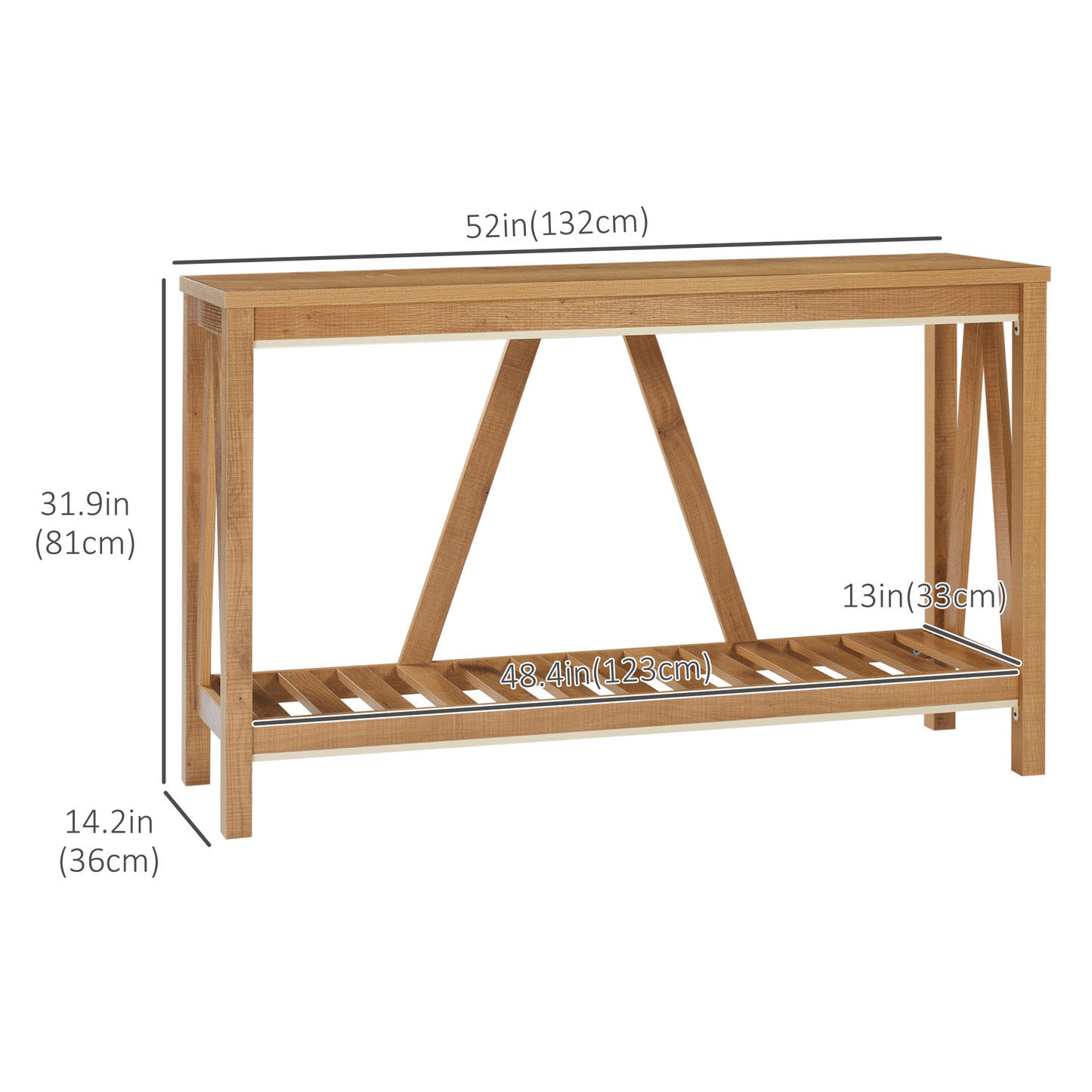 Console d'entrée étroite de style campagnard avec étagère de rangement, marron