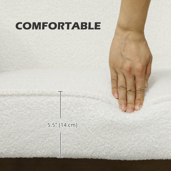 Canapé 2 places en tissu Boucle avec rembourrage épais et pieds en bois, blanc crème