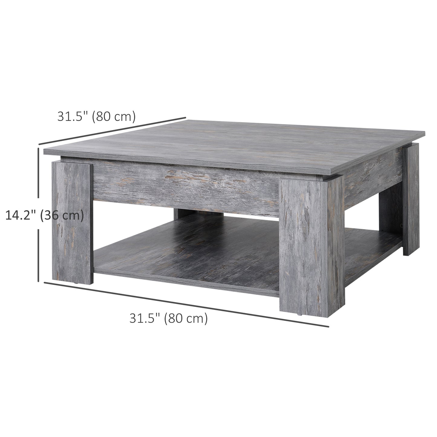 Table basse moderne avec étagère de rangement, grise