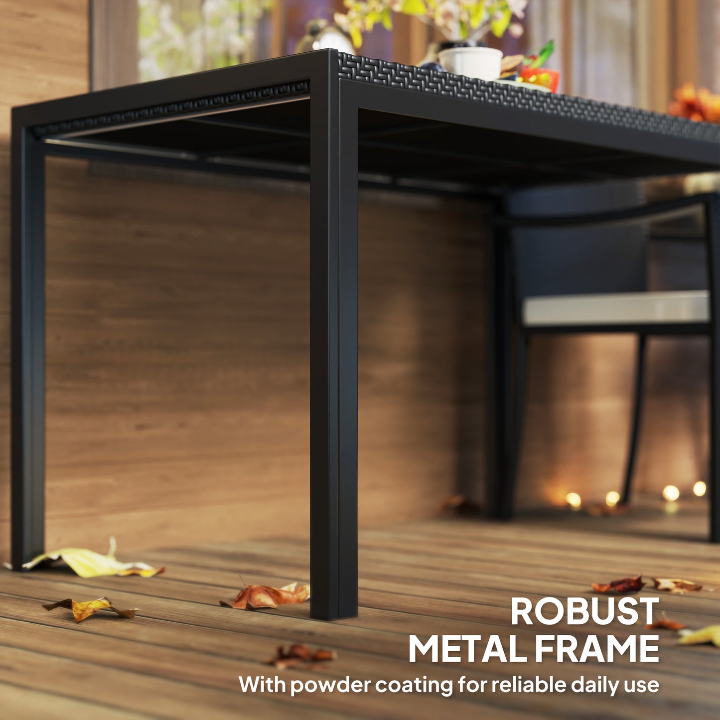 Table de patio 4 places avec plateau en rotin synthétique, noir