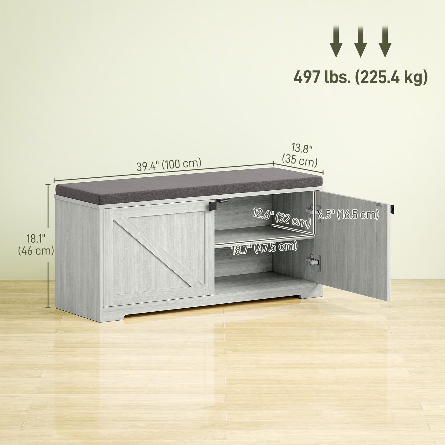 Shoe Storage Bench with Padded Seat, Shoe Organizer, 8 Pairs, Light Grey