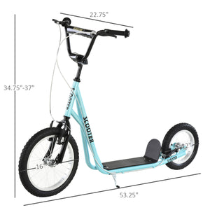 Trottinette avec guidon réglable et roue gonflable en caoutchouc de 16 pouces, bleue
