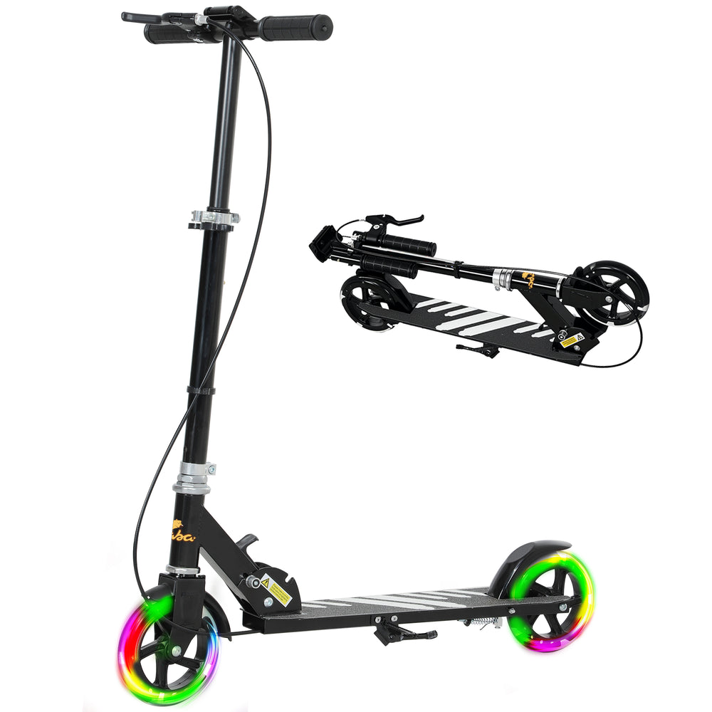 Trottinette avec roues lumineuses, guidon réglable, frein arrière et frein à main, noire