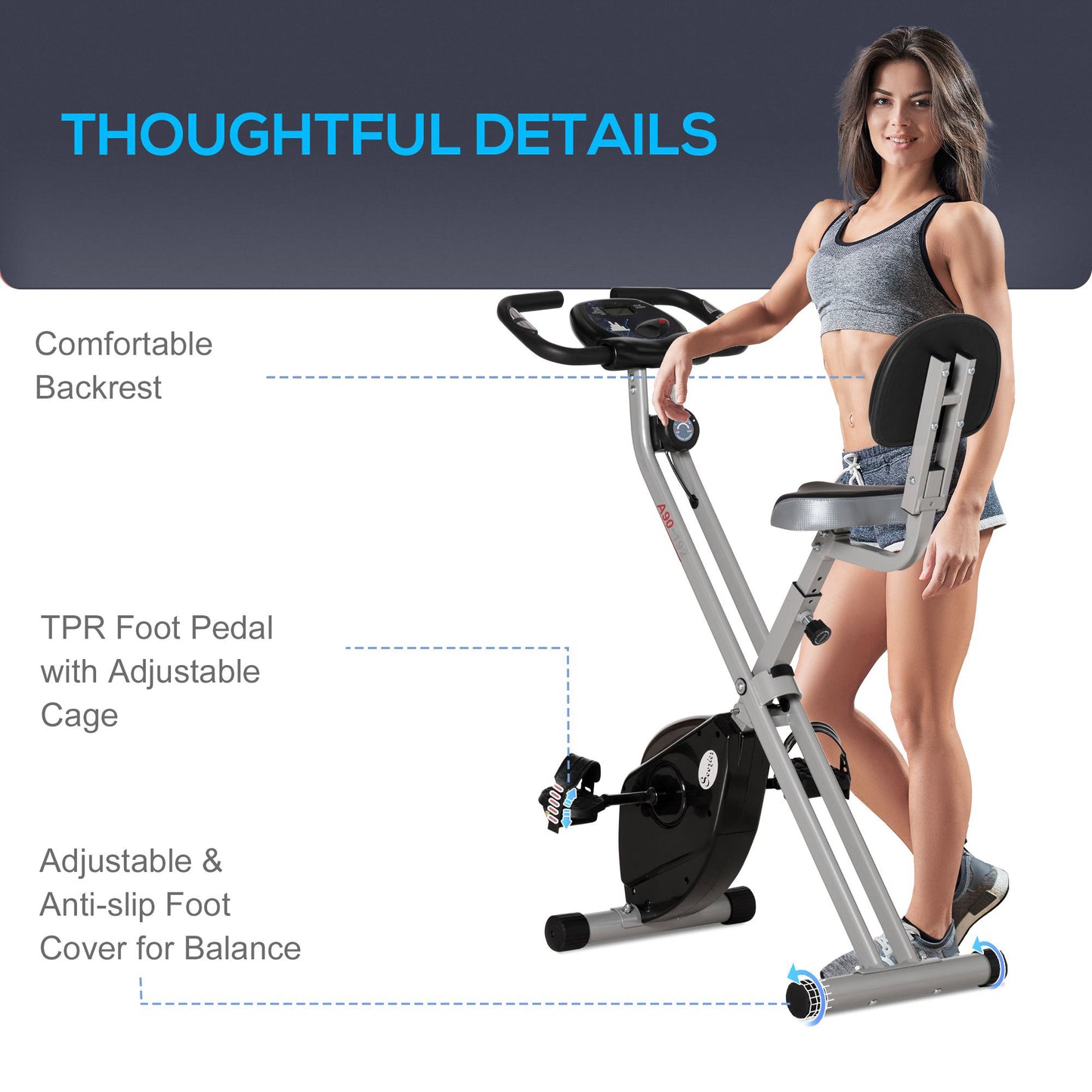 Vélo d'appartement pliable avec 8 niveaux de résistance magnétique, pour entraînement cardio, noir
