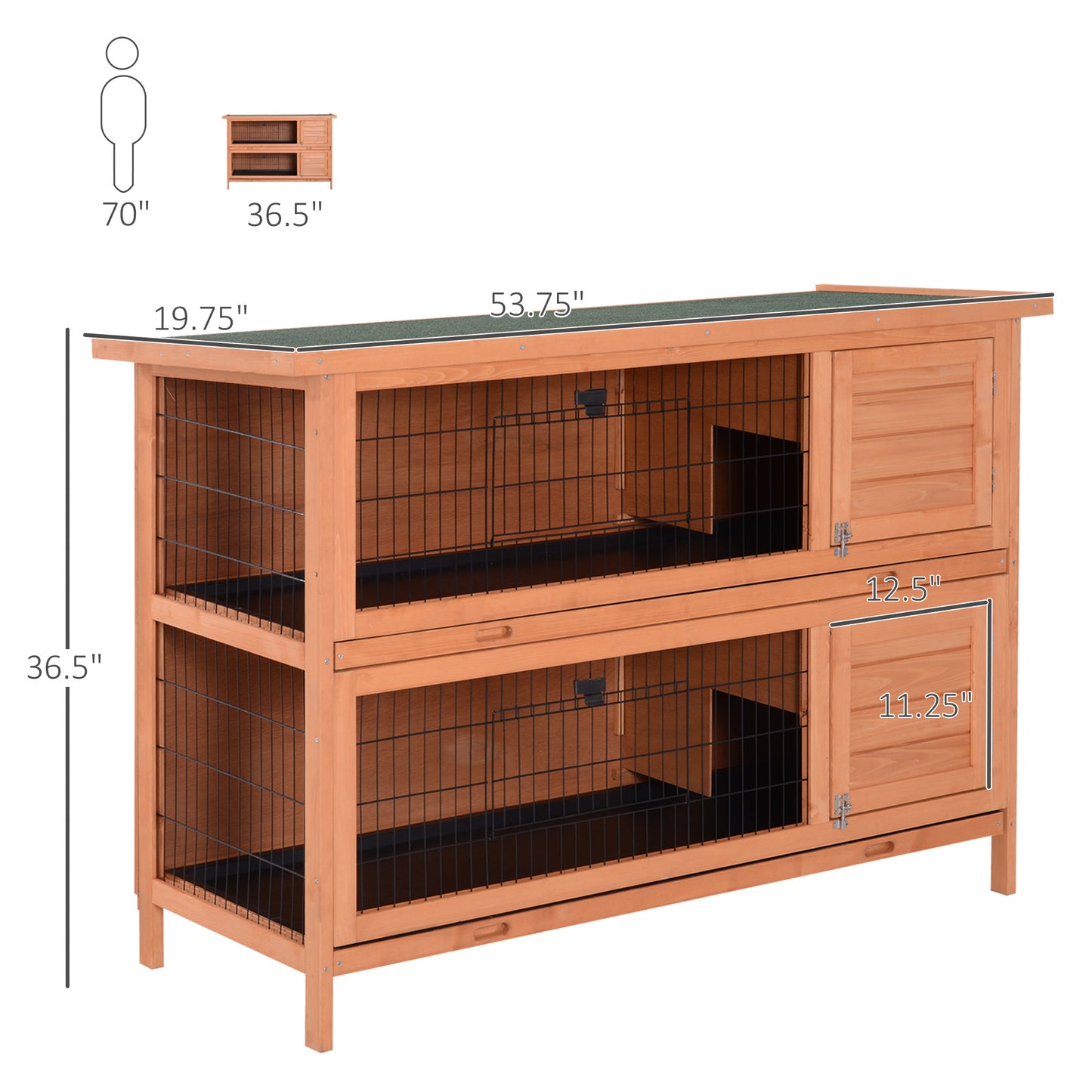 PawHut 54"L 2 étages Grand clapier Cage à lapin Maison en bois pour animaux de compagnie Habitat pour petits animaux avec portes verrouillables, bac anti-fuite et toit étanche pour extérieur/intérieur Orange