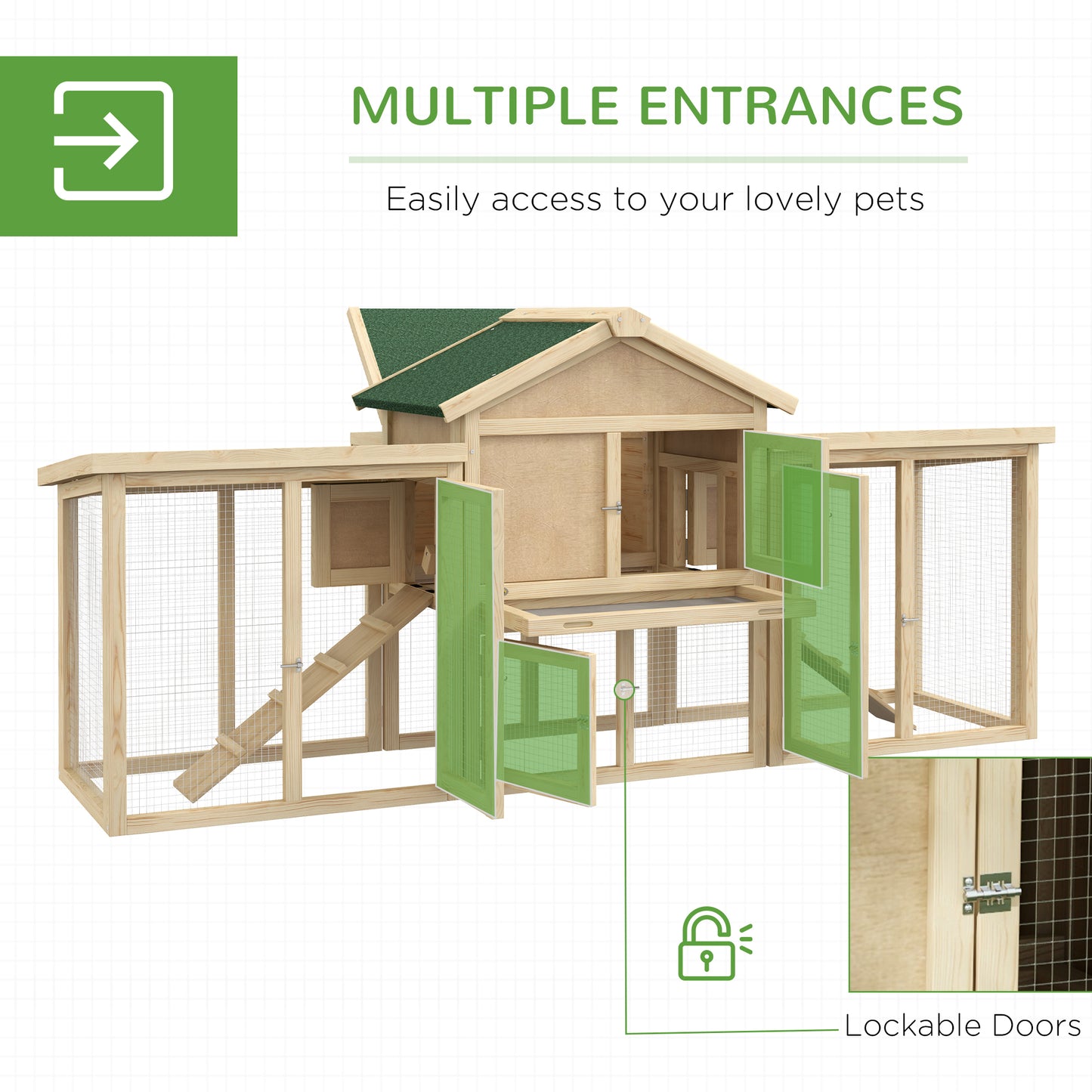 PawHut Wooden Chicken Coop, Large Outdoor Garden Hutch with Nest Box, Run, Ramp and Drawer