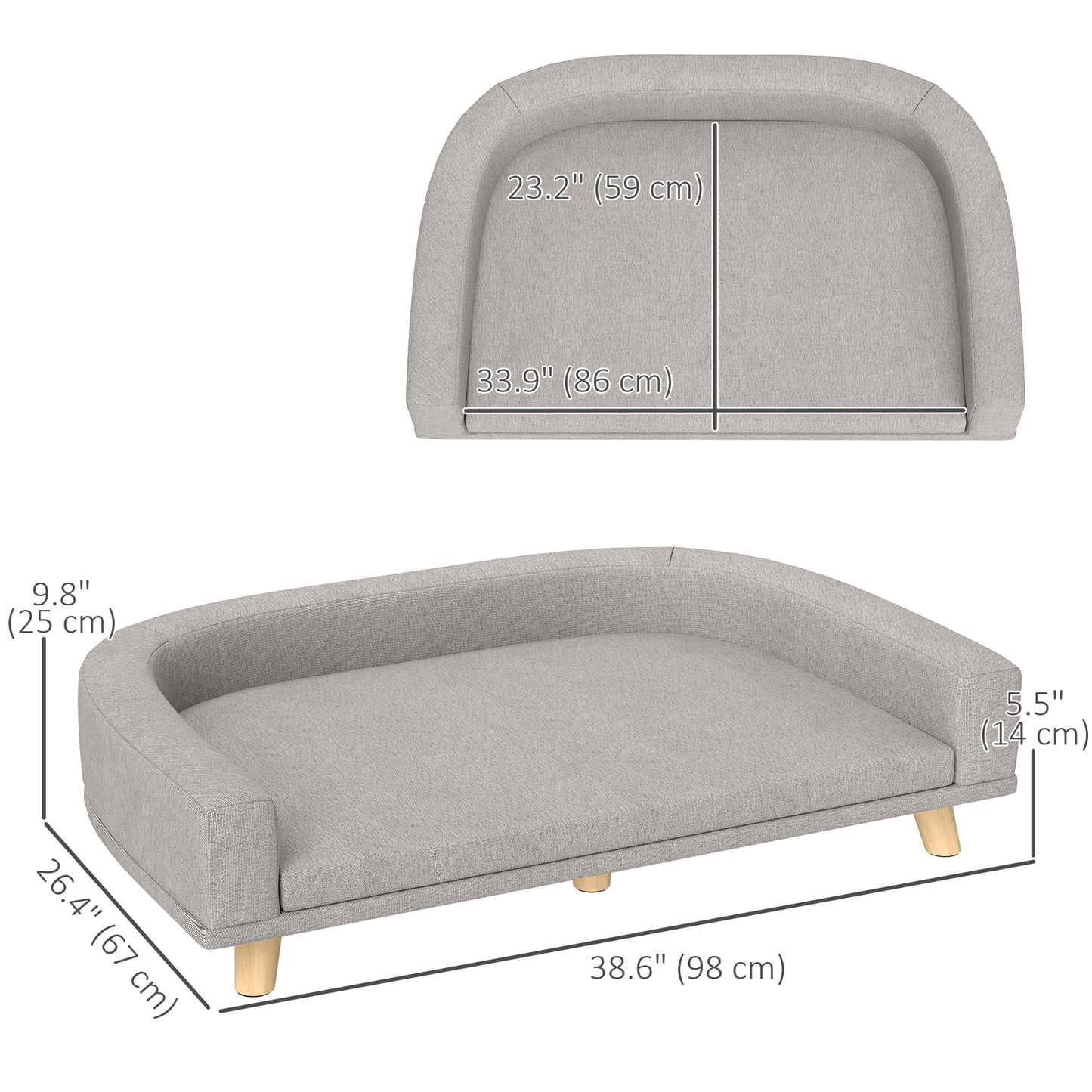Canapé pour grands chiens avec housse lavable et coussinets antidérapants, gris