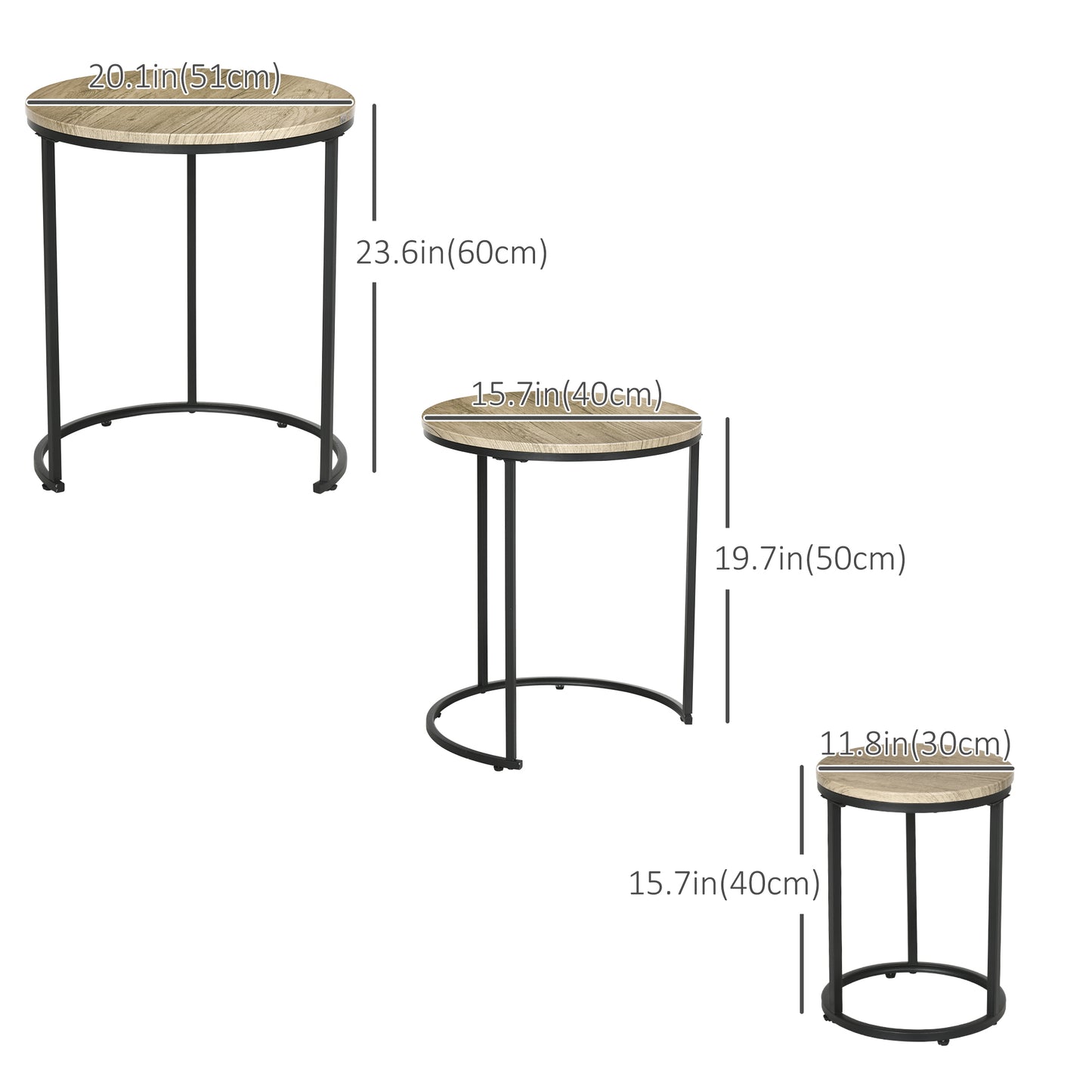 Lot de 3 tables d'appoint empilables avec cadre en acier pour salon