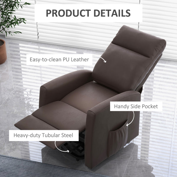 Fauteuil inclinable releveur électrique avec télécommande et poche latérale, marron