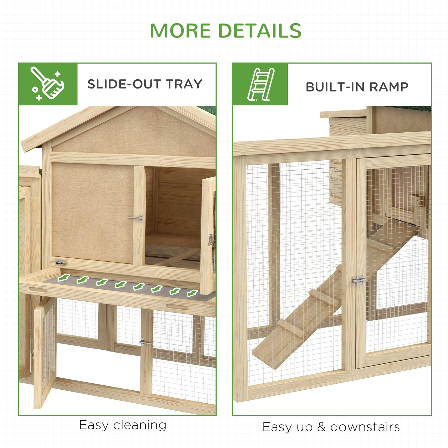 PawHut Wooden Chicken Coop, Large Outdoor Garden Hutch with Nest Box, Run, Ramp and Drawer