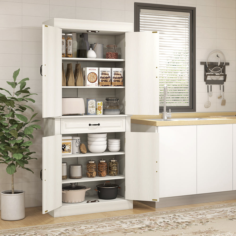 Garde-manger avec 4 portes et 2 placards, blanc vieilli
