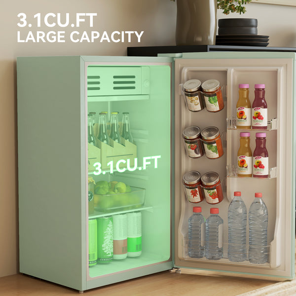 Mini-réfrigérateur rétro 3,1 pi³, réfrigérateur compact à une porte avec thermostat réglable, 2 clayettes en verre, vert