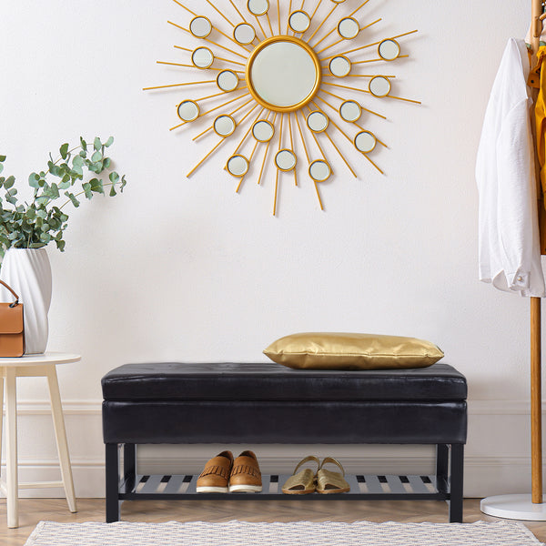 Banc à chaussures capitonné en cuir synthétique avec coffre de rangement, marron