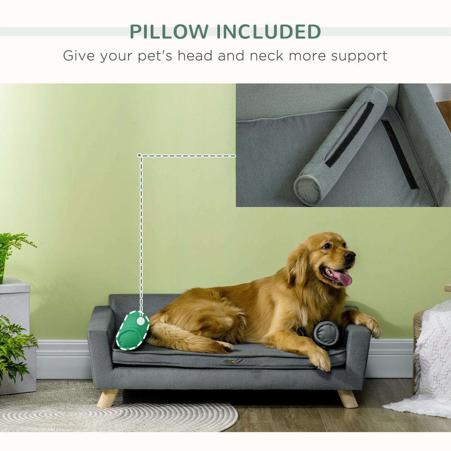 Canapé-lit pour chien avec coussins amovible et lavable, tissu imperméable, pour chiens de taille moyenne et grande, gris