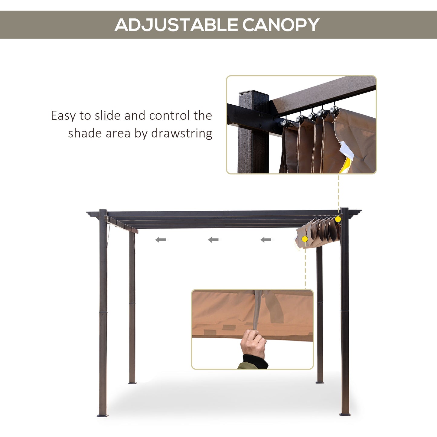 Pergola 10' x 10' en aluminium, Auvent de jardin carré, Beige