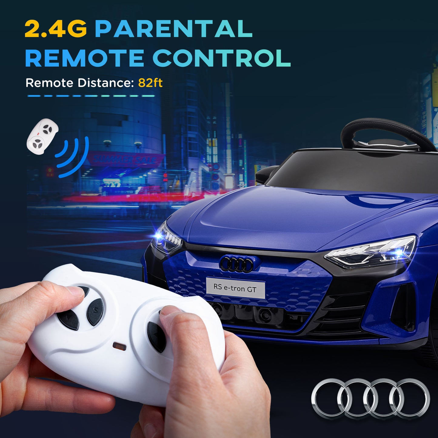 Voiture électrique pour enfants Aosom 12 V Audi RS e-tron GT, sous licence, avec télécommande, bleu marine