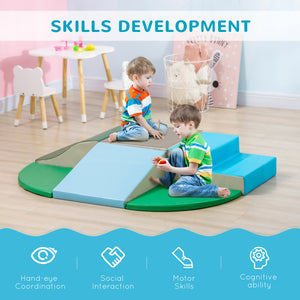 Aire de jeux souple 6 pièces pour grimper, ramper et glisser, bleu/vert