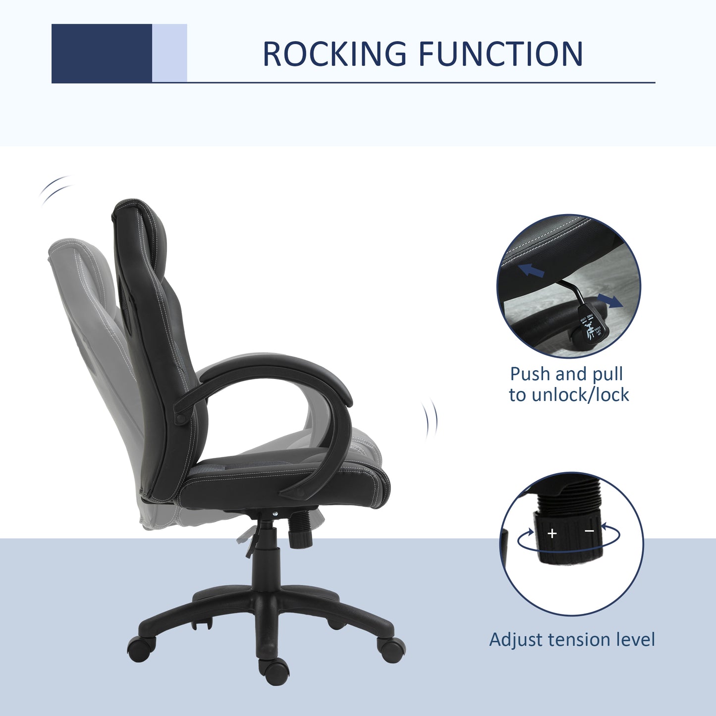 Racing Gaming Office Chair with Swivel Casters, Padded Headrest and Tilt Function, Grey