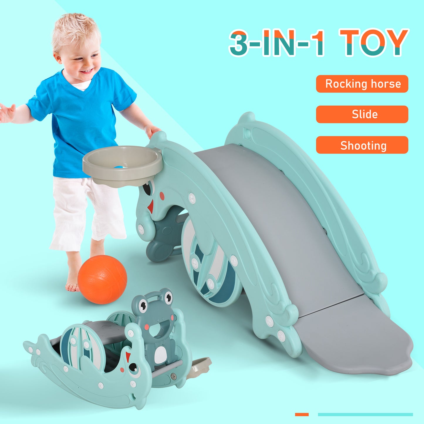 3-in-1 Toddler Slide and Rocking Horse, 1.5-3 Years, Green