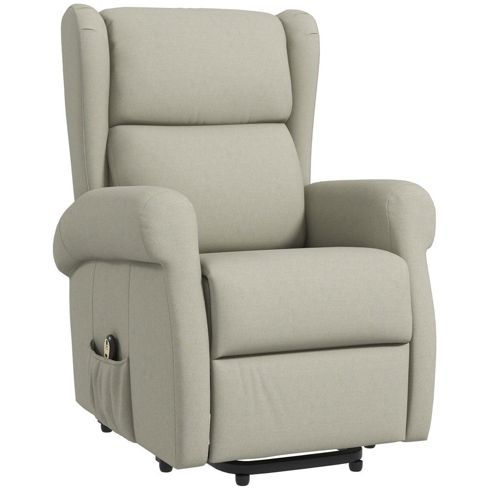 Fauteuil releveur à oreilles inclinable électrique avec repose-pieds, blanc crème