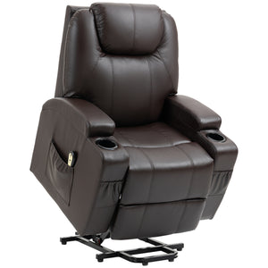 Fauteuil releveur électrique en cuir PU avec repose-pieds et porte-gobelets, marron
