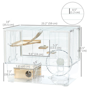 Cage pour hamster avec fond profond, rampe en bois, cabane, salle de bain et roue d'exercice pour hamster et gerbille, blanche