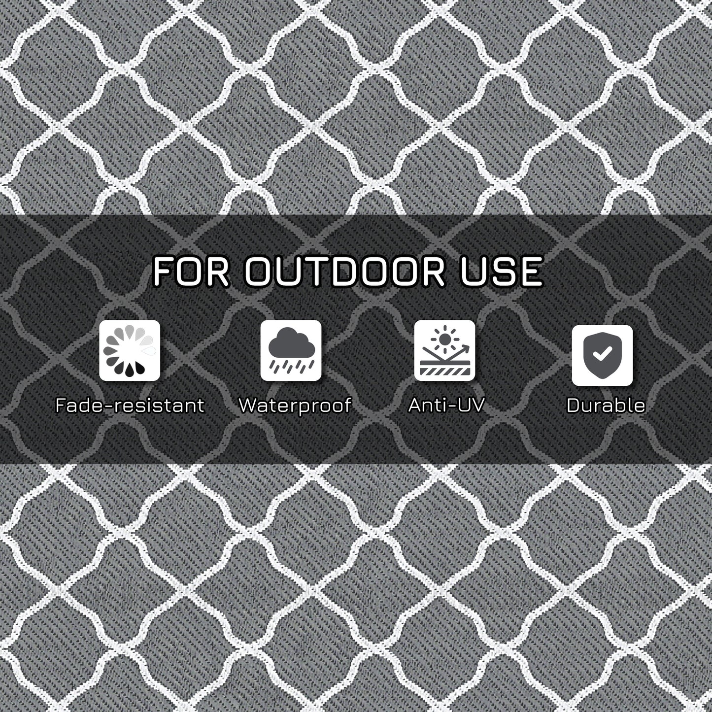 Waterproof Outdoor Rug, 1.8m x 2.7m, Reversible, for Campervan, Garden, Patio, Picnic, Beach, Camping, Grey and White Mesh