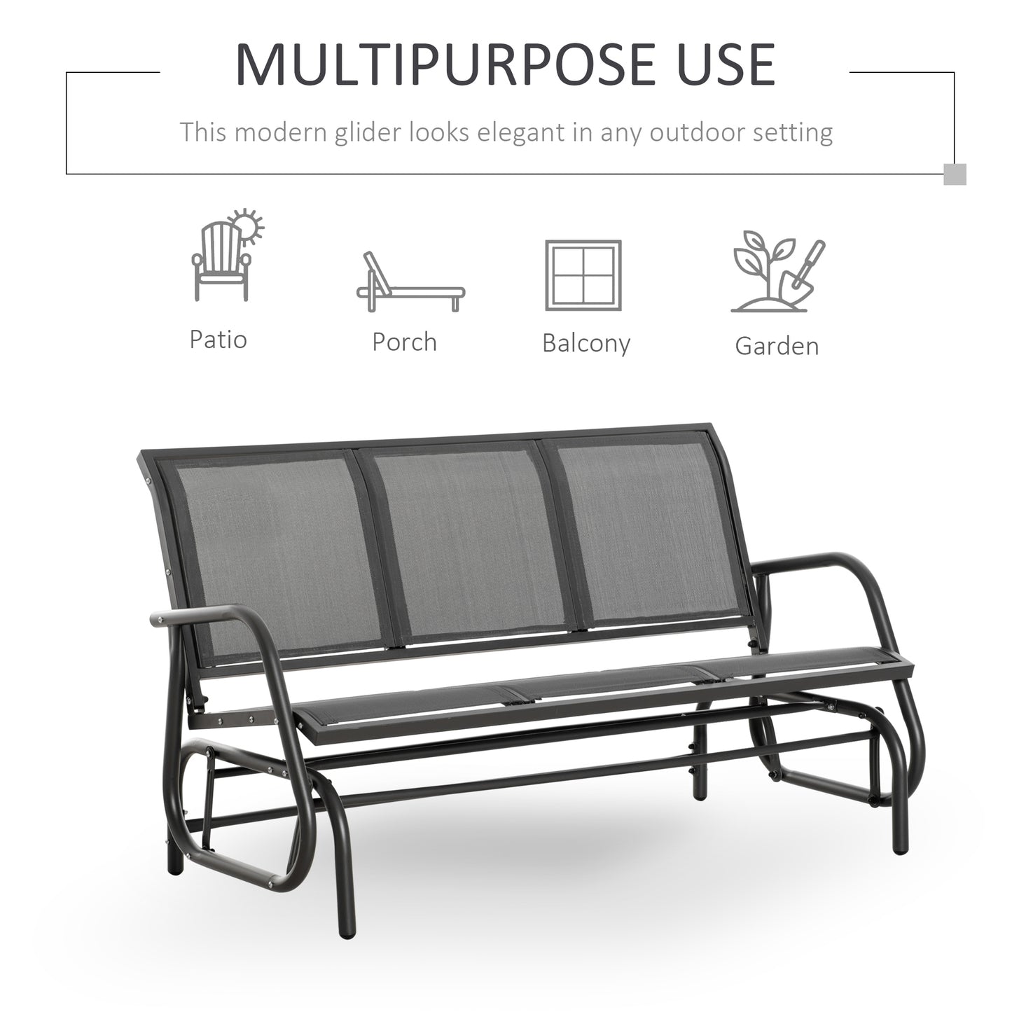 Outsunny 3 Seater Outdoor Rocking Chair, Steel Frame, Fabric Seat for Garden, Backyard, Lawn, Grey