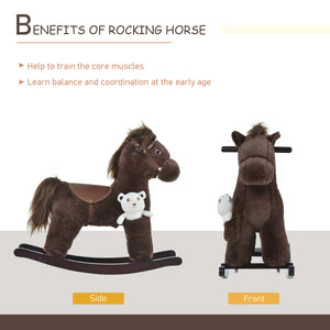 Cheval à bascule en peluche avec ours en peluche, marron et blanc