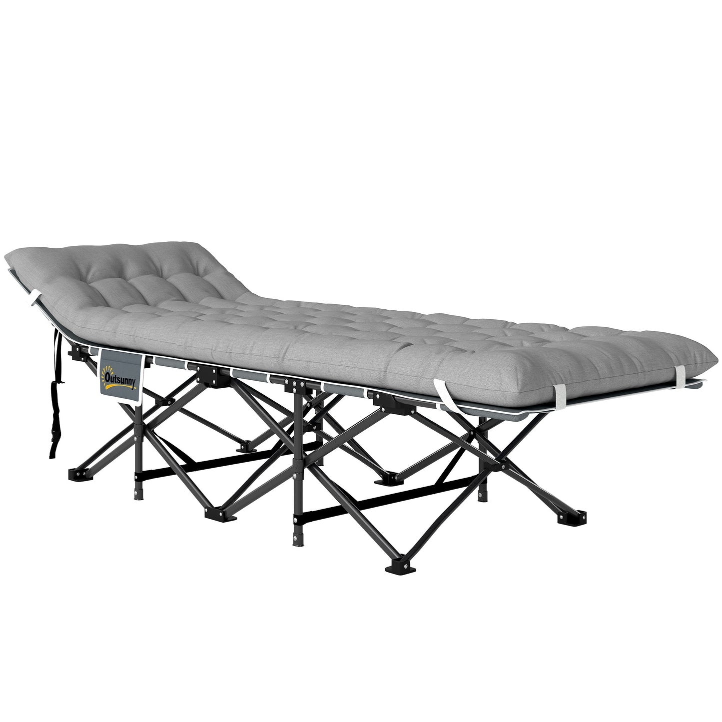 Lit de camp pour adultes avec matelas, sac de transport, poche de rangement, gris clair