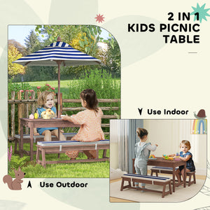 Ensemble table et banc de pique-nique en bois avec parasol amovible et coussins