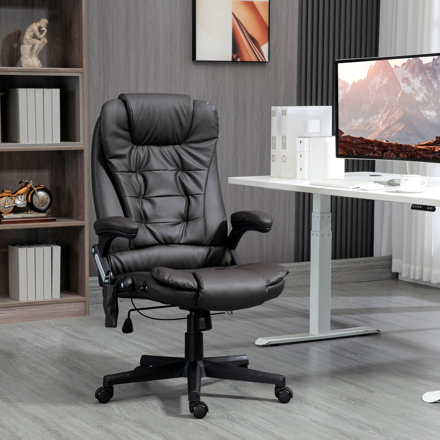 Office chair, heated, ergonomic, massaging, swiveling, vibrating in imitation leather