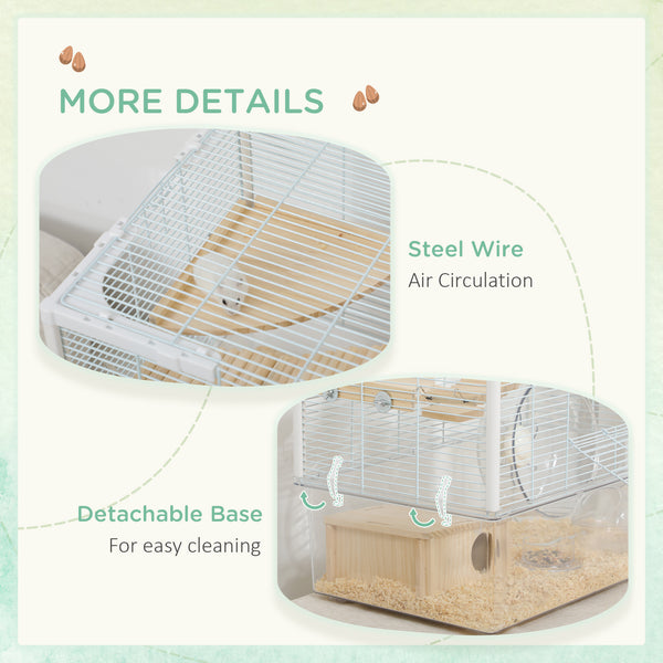 Cage pour hamster avec fond profond, rampe en bois, cabane, salle de bain et roue d'exercice pour hamster et gerbille, blanche