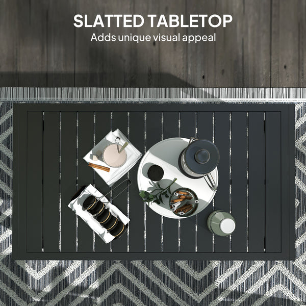 Table basse d'extérieur avec plateau à lattes et pieds réglables pour jardin, terrasse et pelouse, noire