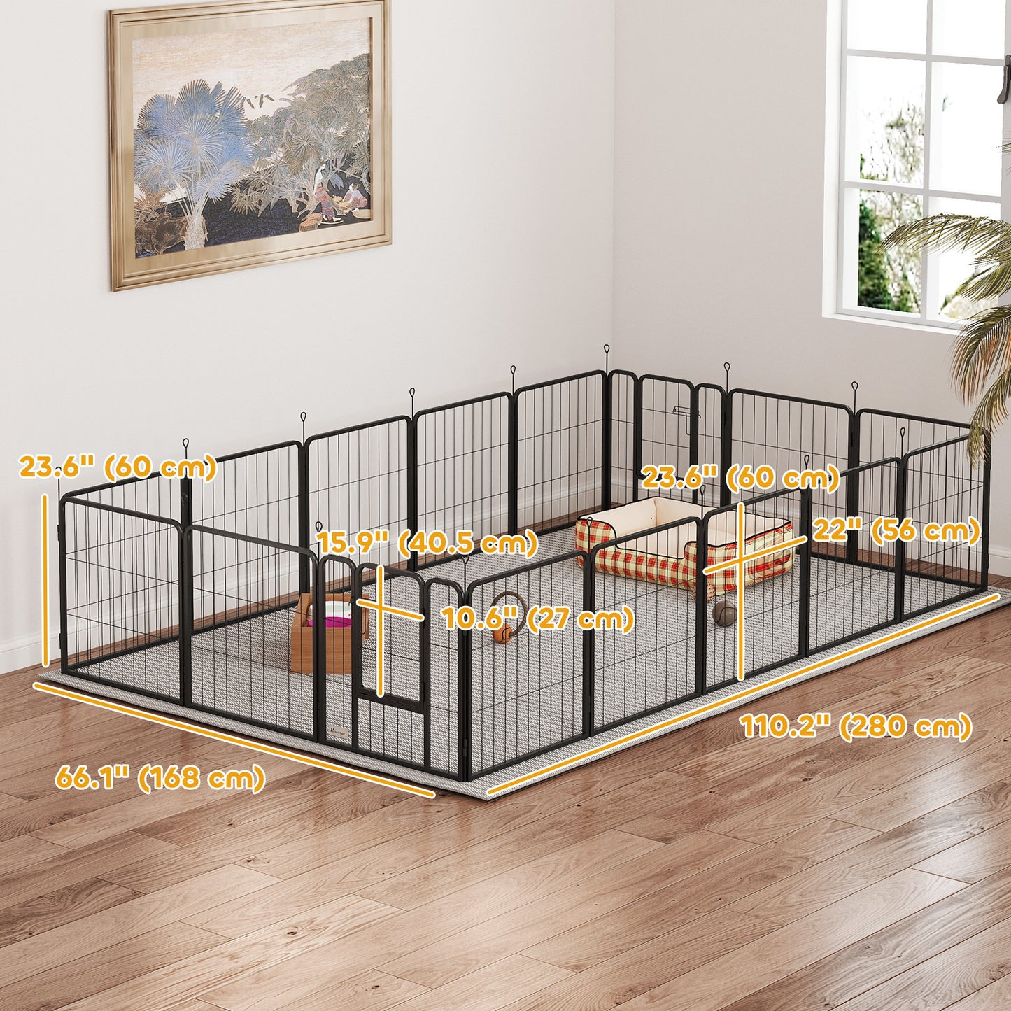 Dog Playpen, 16 Panels with Straps, Portable & DIY, for Small Dogs, for Yard, RV, Garden, 24" Height