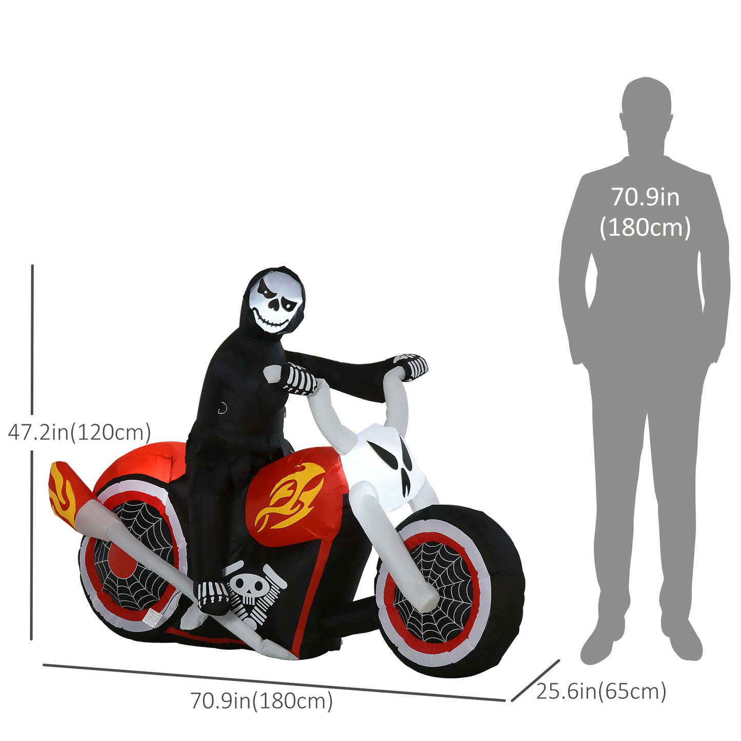 Halloween gonflable Grim Reaper Flaming Moto Extérieur LED Éclairé