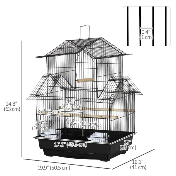 63cm Bird Cage with Perch, Swing, Food Container, Sliding Tray and Handle, for Finches, Canaries and Parakeets