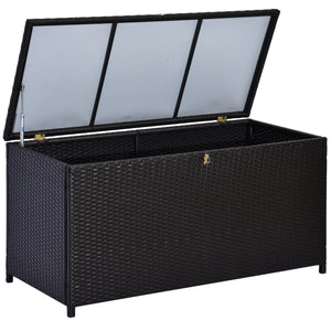 Coffre de rangement extérieur en osier de 75 gallons avec vérin à gaz, marron foncé