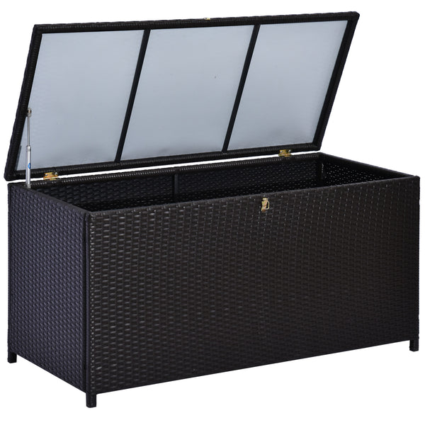 Coffre de rangement extérieur en osier de 75 gallons avec vérin à gaz, marron foncé