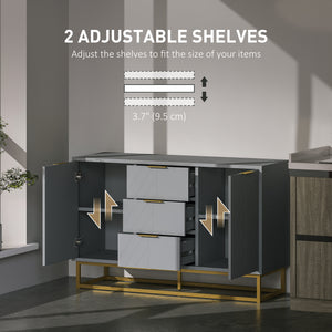 Buffet de rangement avec 3 tiroirs, étagères et portes réglables, gris