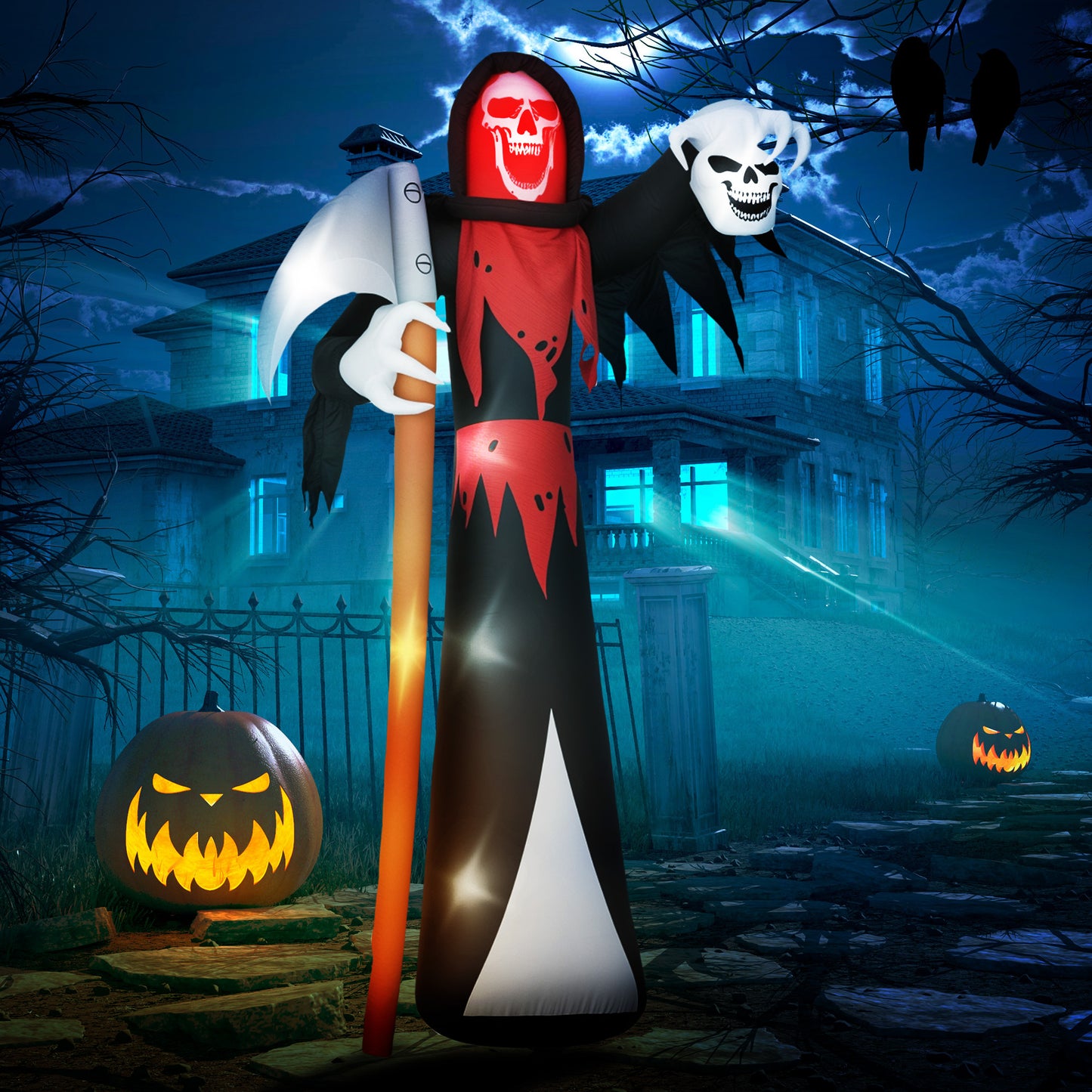 Faucheuse gonflable d'Halloween de 3,6 m gonflable avec lumières intégrées pour fête d'Halloween