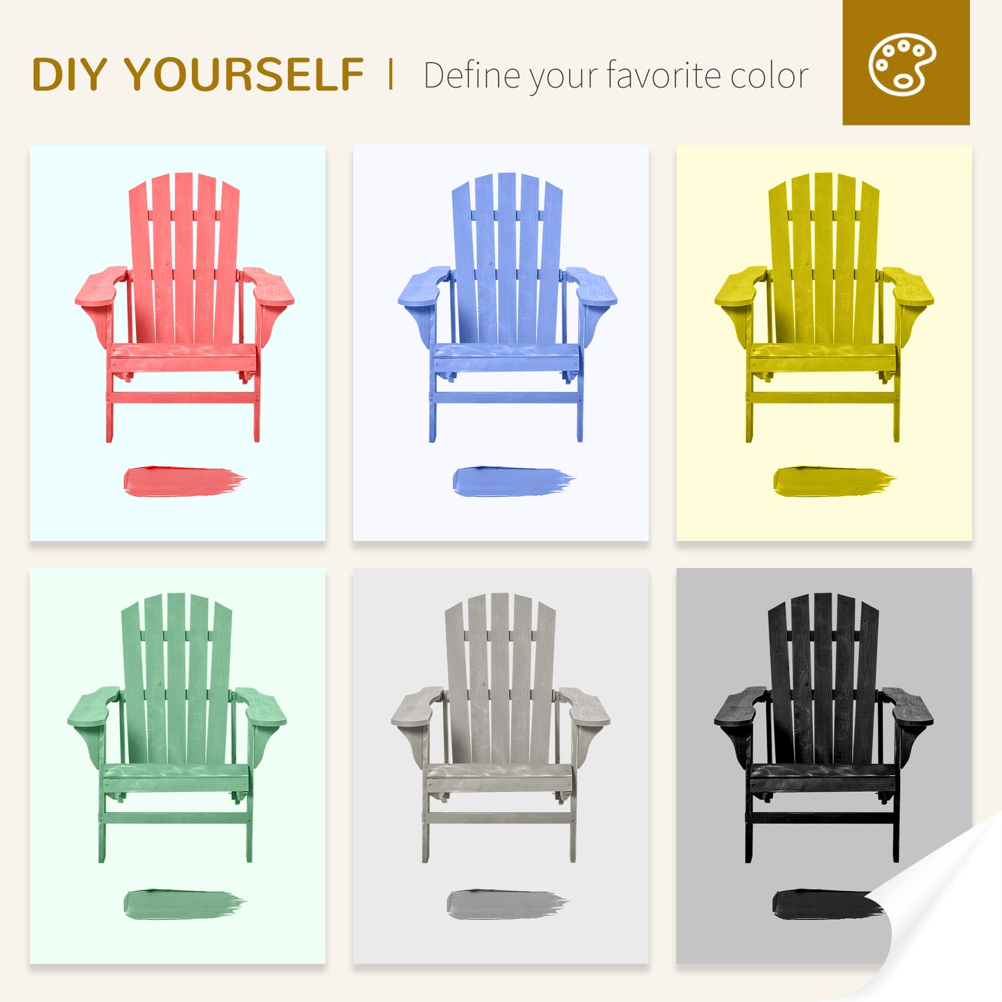 Chaise Adirondack en bois , chaise d'extérieur Muskoka à lattes, couleur naturelle
