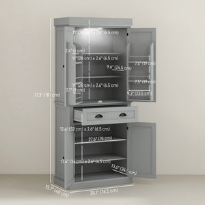 Meuble de rangement avec éclairage LED et étagères à épices, gris