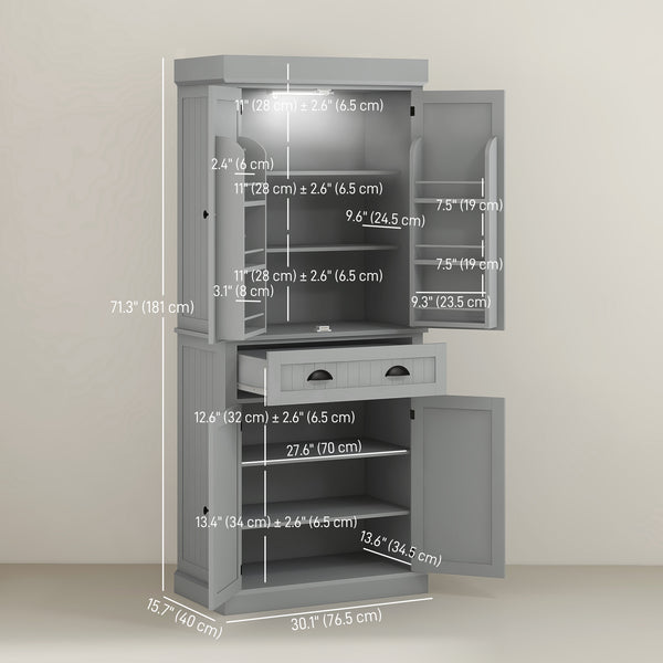 Meuble de rangement avec éclairage LED et étagères à épices, gris