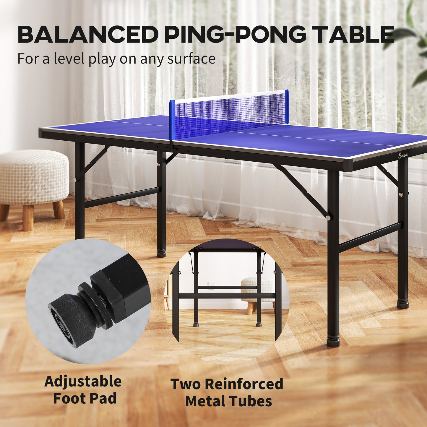 Table tennis table with professional folding top with adjustable legs and net for outdoor and indoor use,